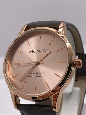 Monroe Rose Gold Gray Leather Watch New Battery